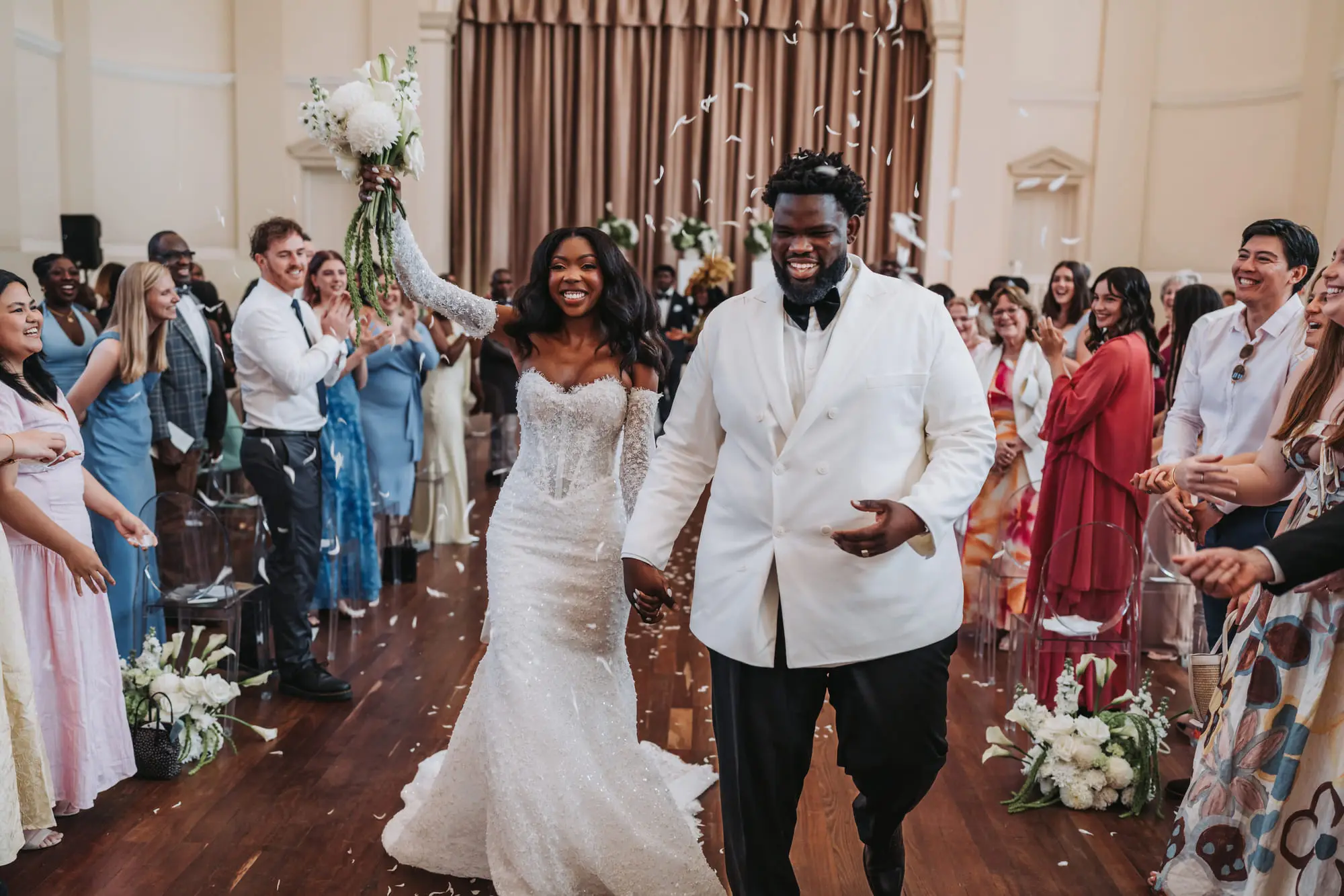 Confetti rains down on the recessional