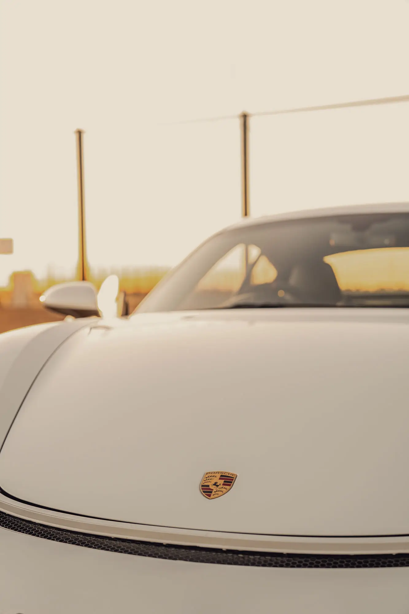 The nose of the 718 in hazy sunset light
