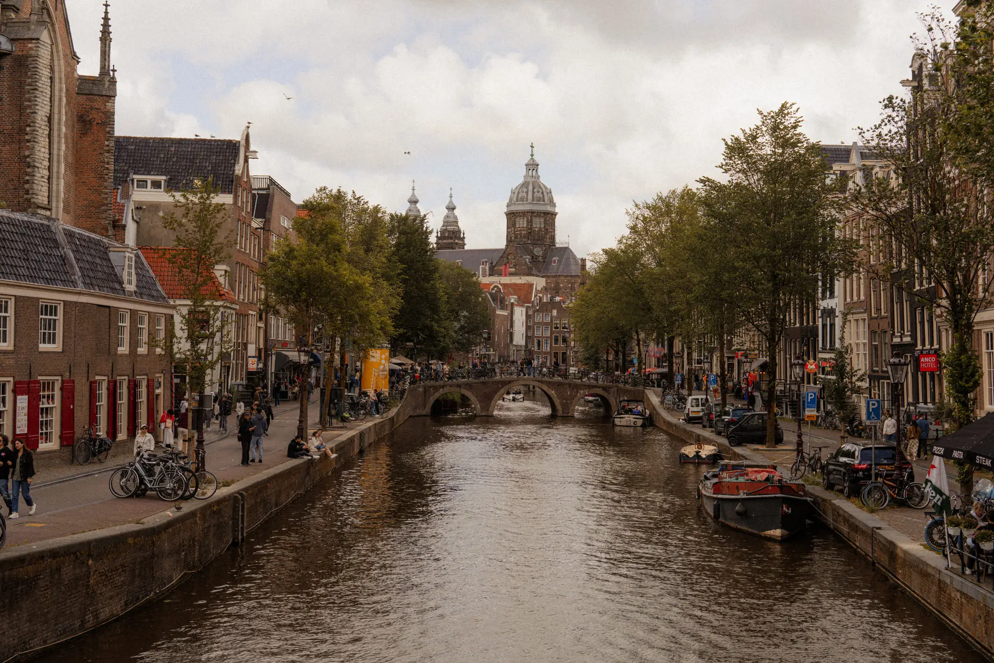A canal running toward the dome of St Nicholas Basilica