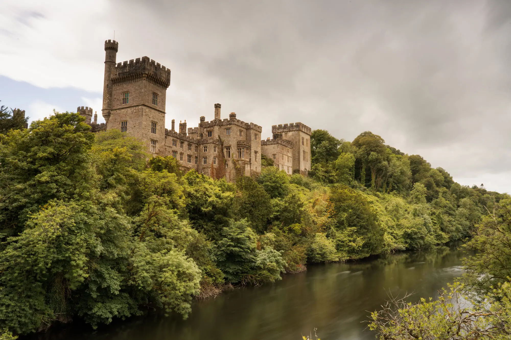 Lismore Castle above the Blackwater river, long exposure