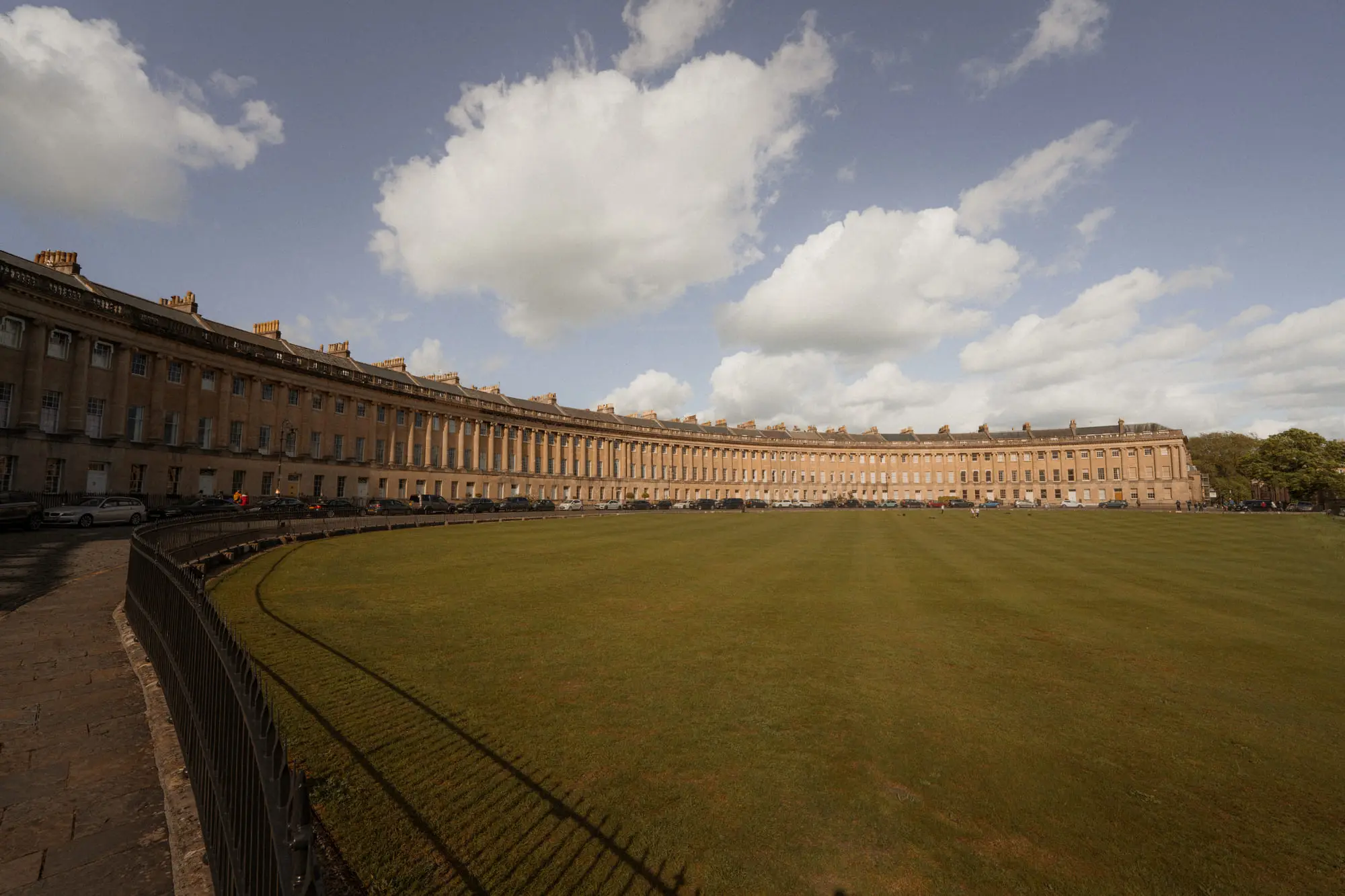 The Royal Crescent behind its ha-ha lawn, wide view