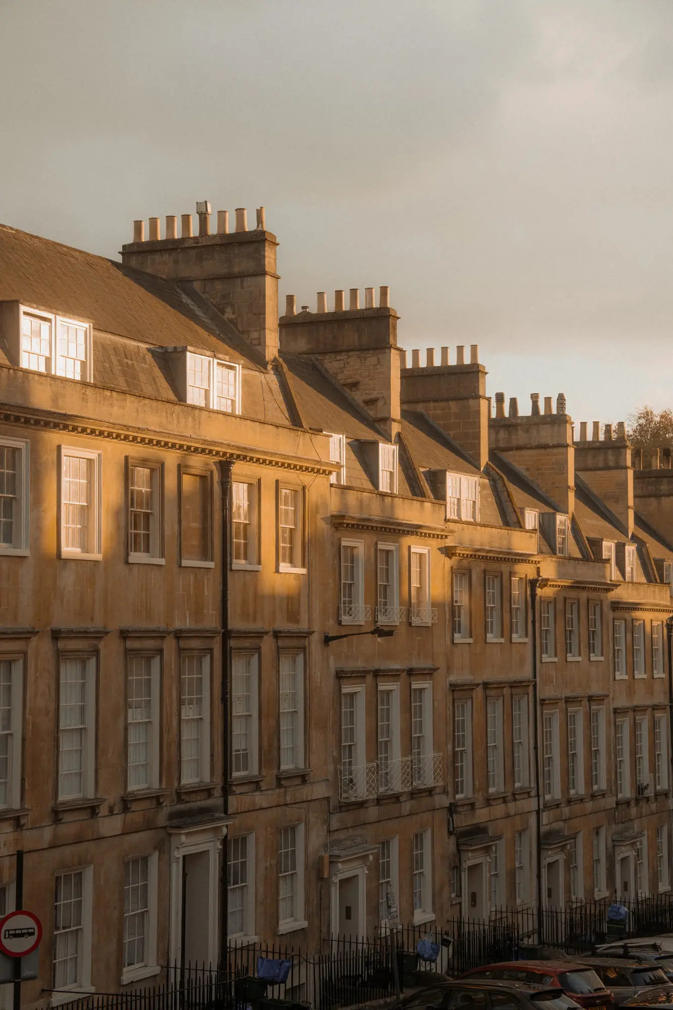 A Georgian terrace in Bath catching the last of the light