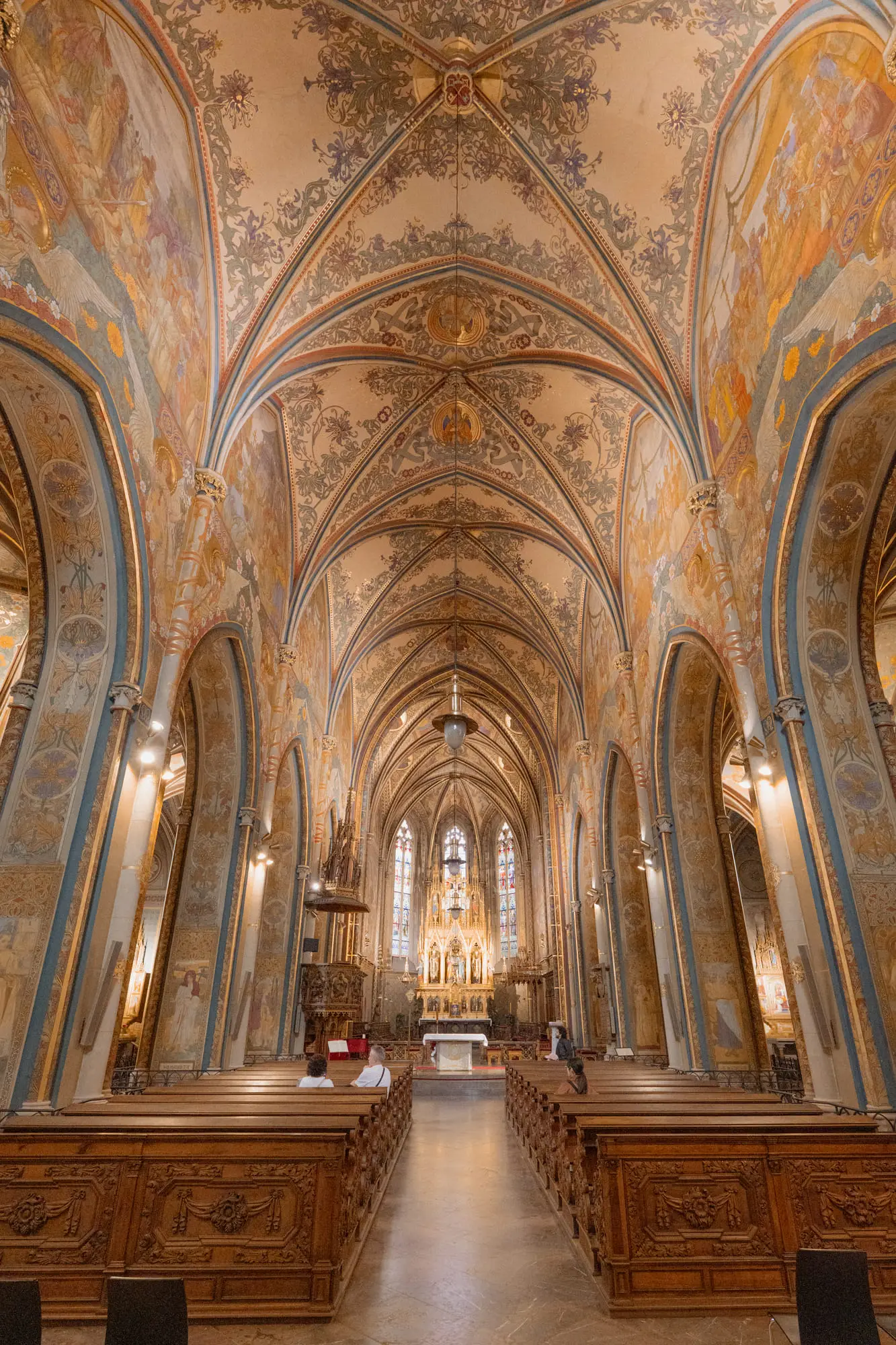 The painted vaulted nave of the basilica at Vysehrad, Prague