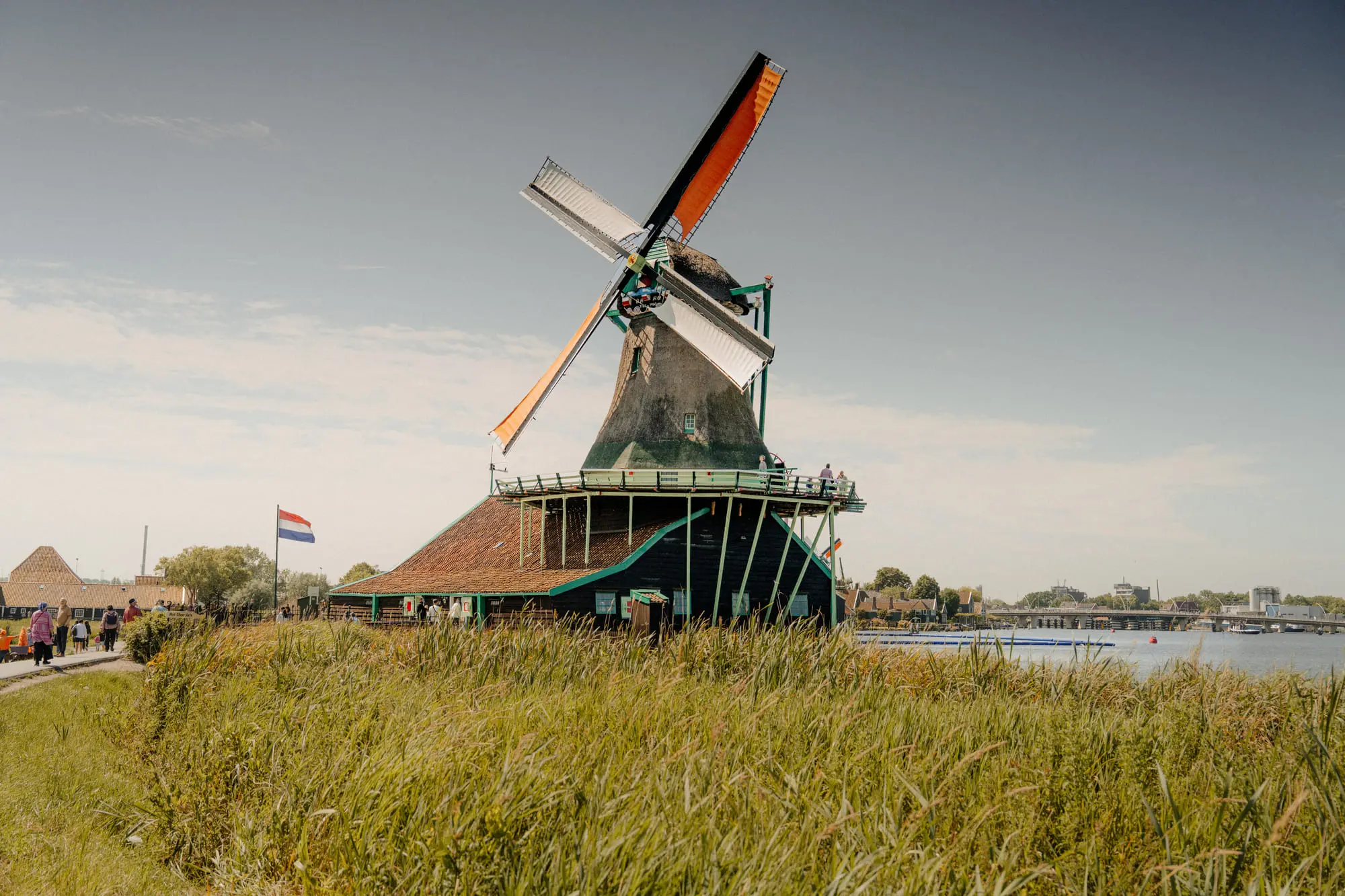 A working windmill above the reeds at Zaanse Schans