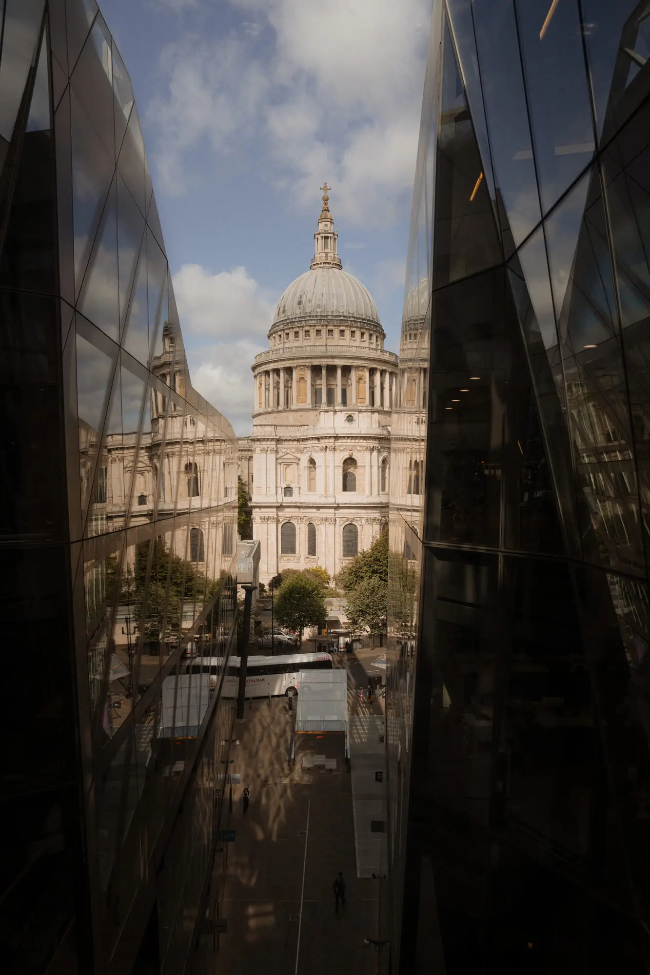 St Paul's dome caught between two glass office towers