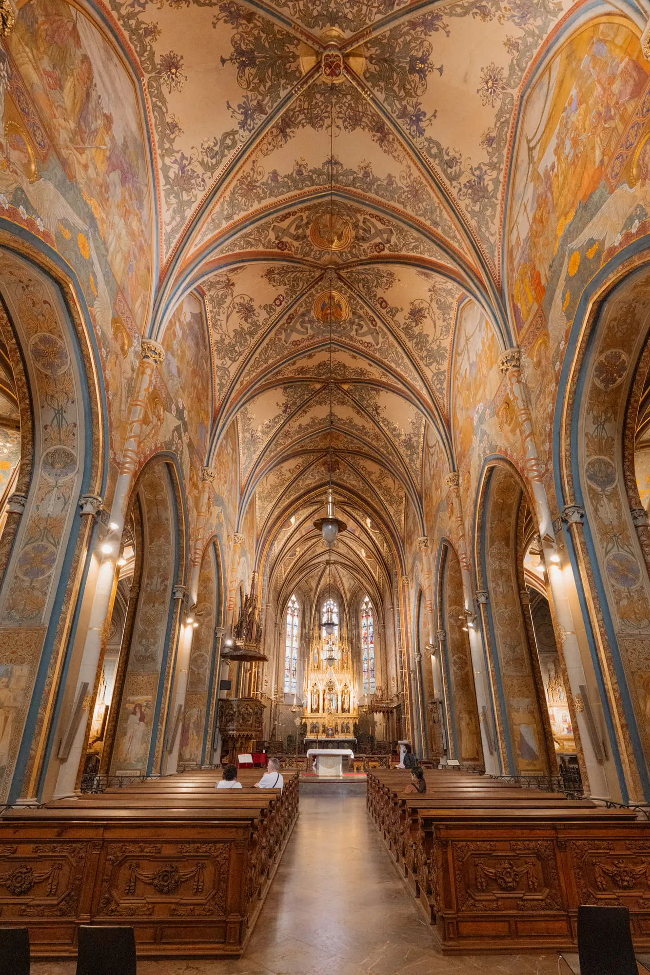 The painted vaulted nave of the basilica at Vysehrad